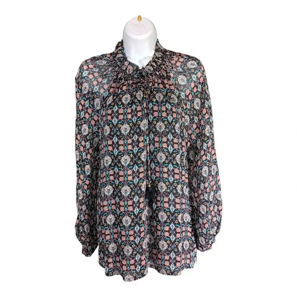 Figue Silk Blouse Long Sleeve Floral Tassel Ruffles Women's Small - Picture 2 of 5